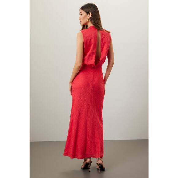 Saloni Fleur-F Silk midi Dress red UK12/US8 - Picture 3 of 11